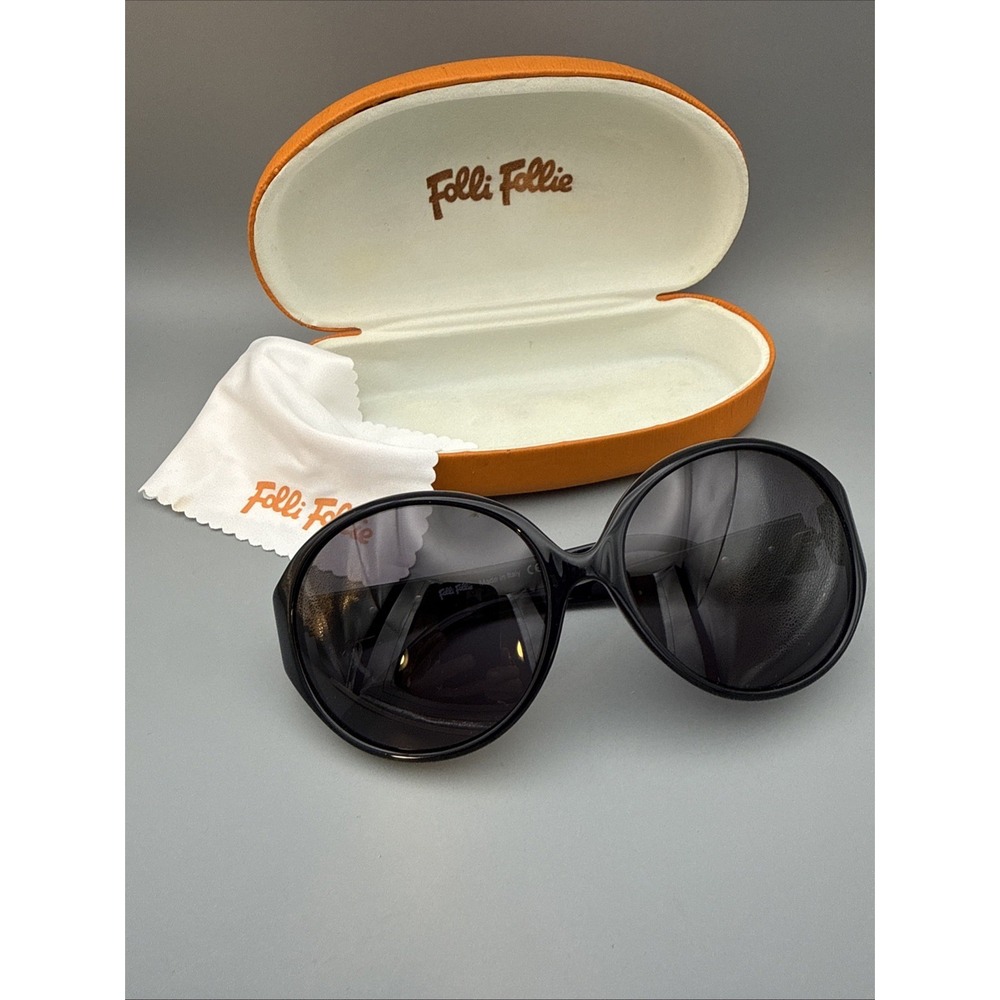 Folli Follie Sunglasses Authentic Oversized Black Baroque Round Italy w/Case HOT